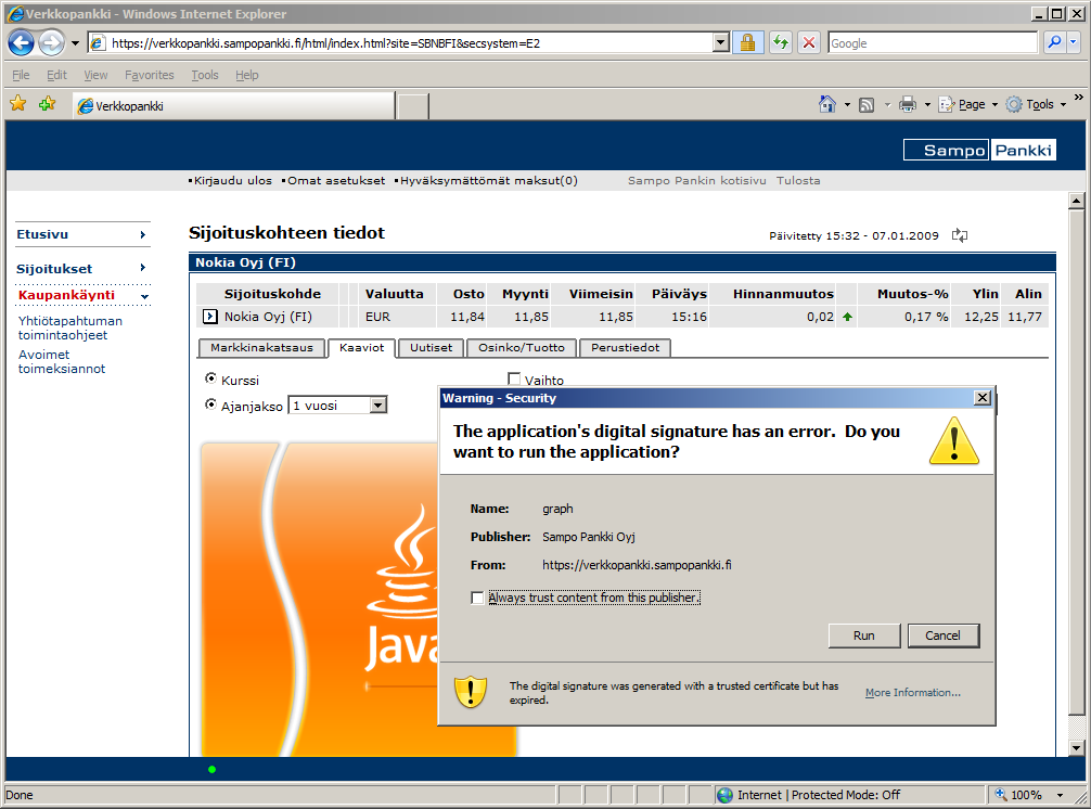 The application's digital signature an error. Do you want to run the application?